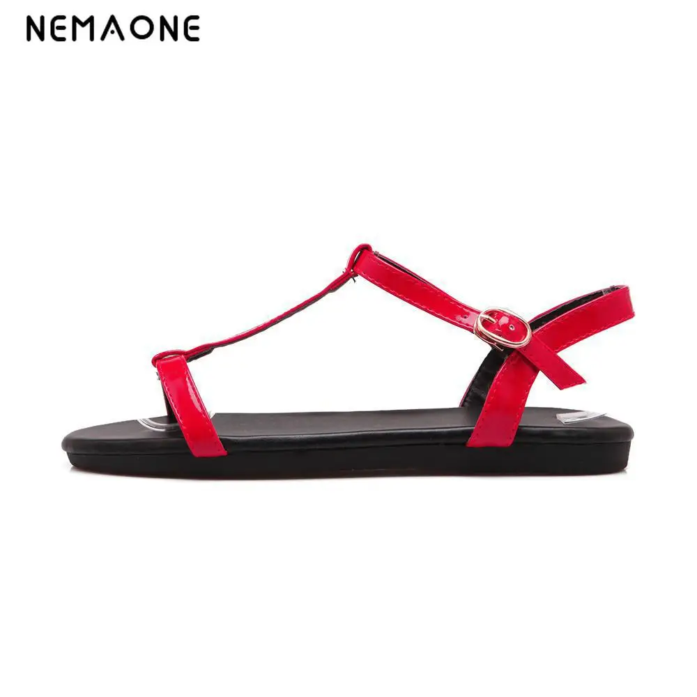 

NEMAONE 2016 Women Sandals Ankle-Strap Shoes Women Flat Sandals Narrow Band Summer Shoes Beaded Girl Flip Flops Big size 34-40