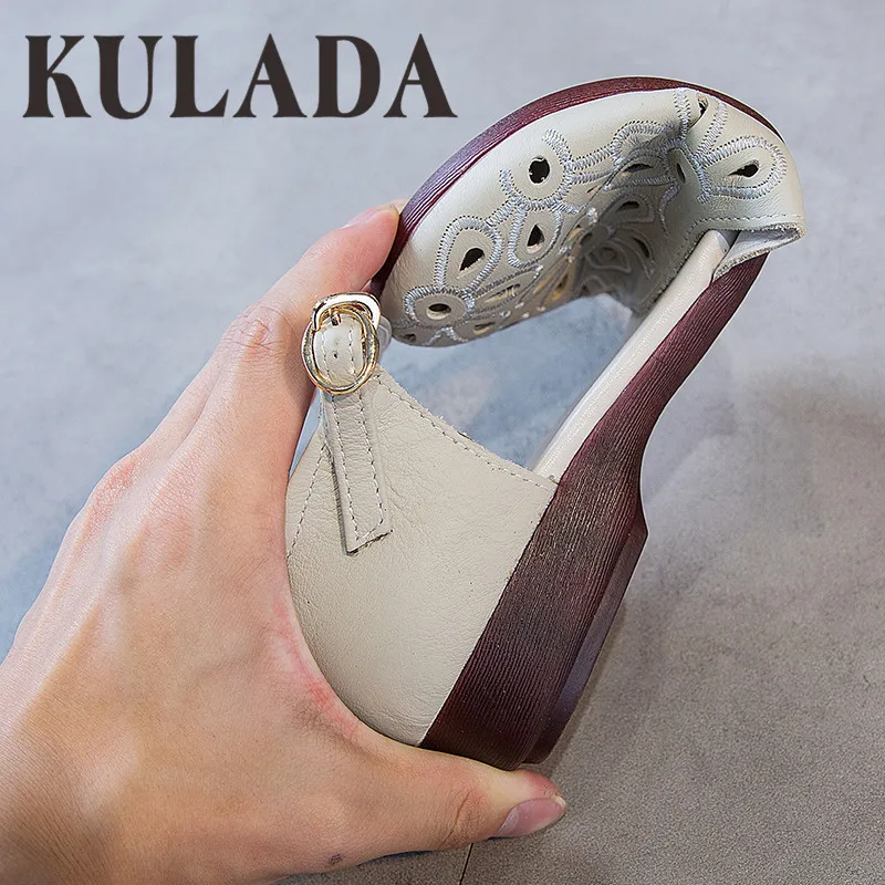 KULADA/женские босоножки из натуральной кожи сандалии с вырезами мягкие на плоской