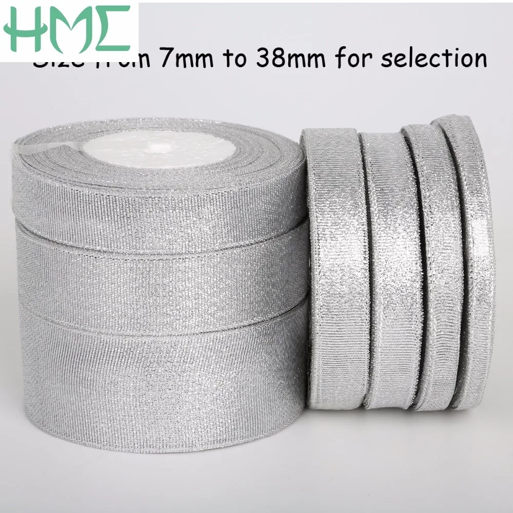 

Handmade Glitter Ribbon Multi Size 25 Yards Metallic Luster Silver Color Wedding Christmas Decoration Webbing Card Gift Wrapping