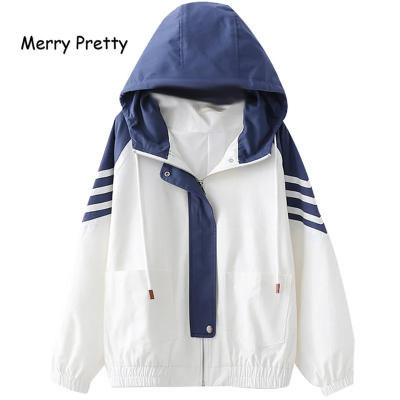 

Merry Pretty Women Basic Jackets Female Zipper Pockets Casual Long Sleeve Coats Autumn Winter Hooded Jacket Windbreaker Coat