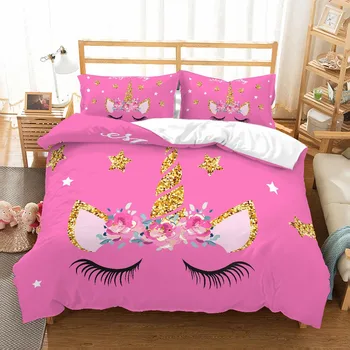 

MUSOLEI 3D Duvet Cover Set unicorn flowers shiny stars smilling kids'/lovers Presents/gifts Bed Sheet Twin queen king