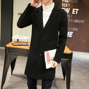 

New Men's Fashion Boutique Pure Color Trench jacket Leisure Wool Blends Dust Coats High-grade Business Woolen Clothes big size
