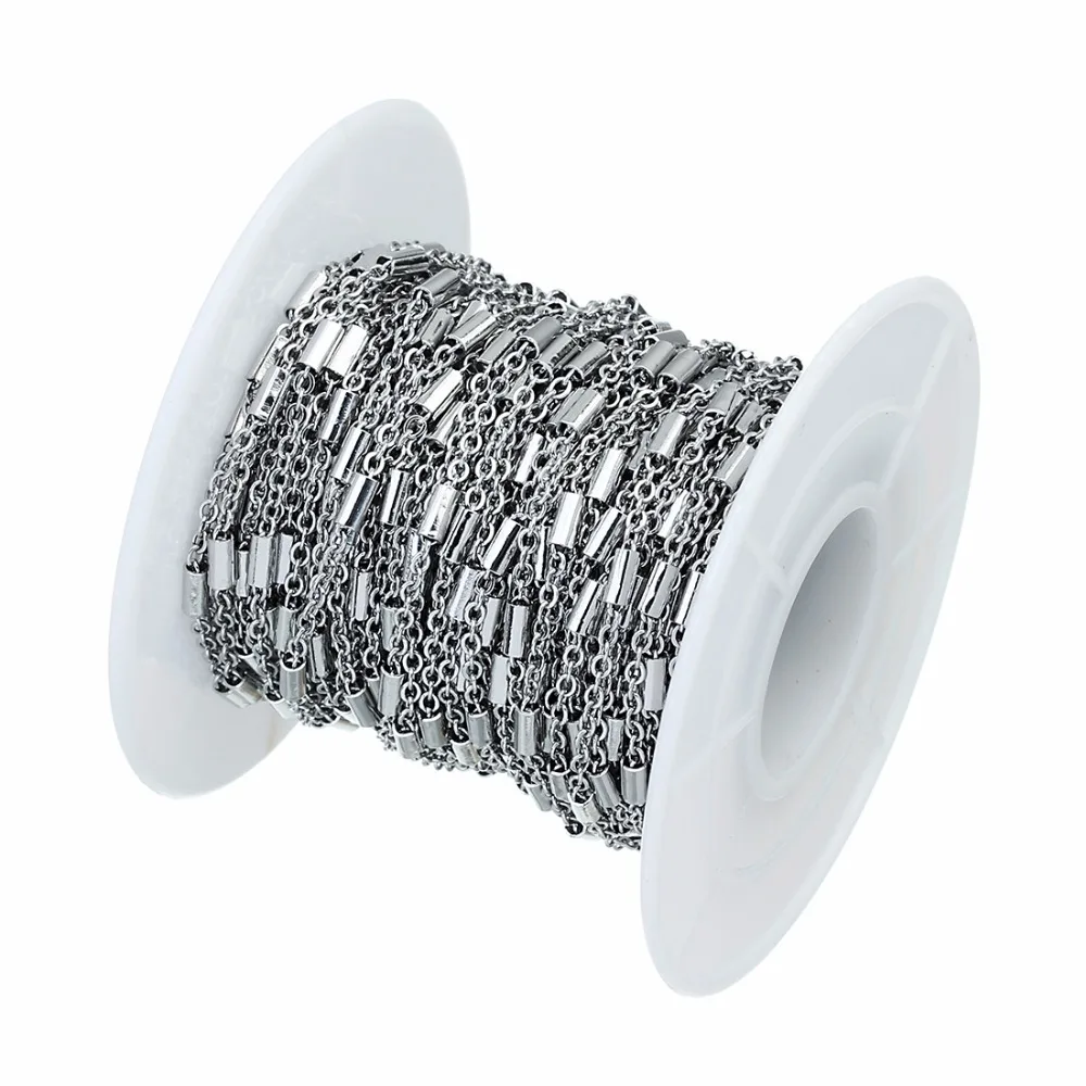

LOULEUR 10 Yard/Roll Wide 1.5mm Stainless Steel Chain with Tube Beads Chain Bulk for Men Women Necklace Bracelet Jewelry Making
