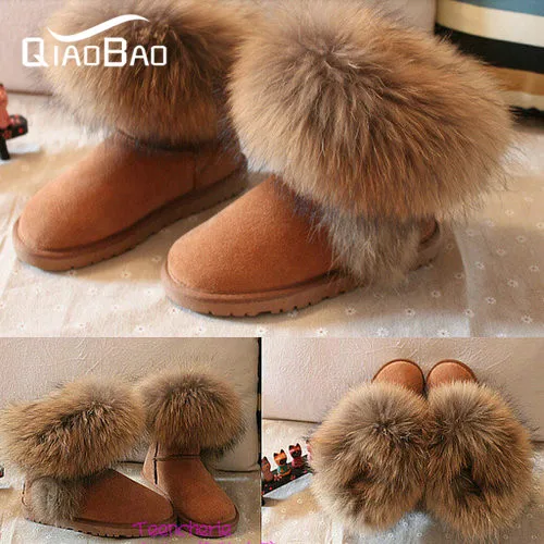 QIAOBAO Genuine Leather Real Raccoon Boots 25 40 size snow boots fur boots winter women s