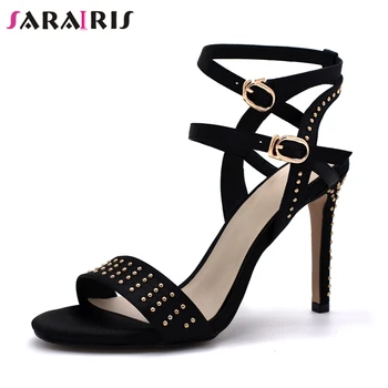 

SARAIRIS 2019 Gladiator Big Size 42 Sexy Luxury Women Shoes Thin High Heels Best Quality Rivets Shoes Woman Sandals