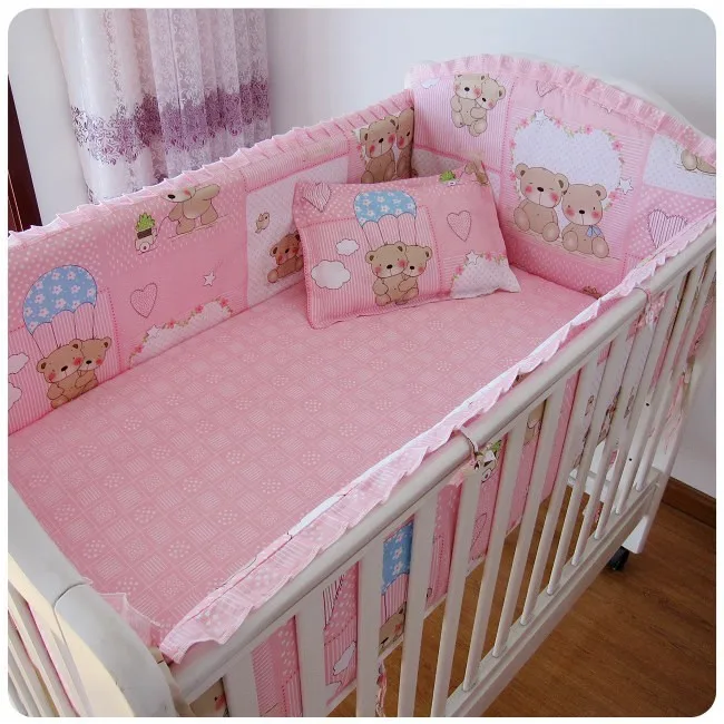 

Discount! 6pcs Pink Bear 100% cotton curtain crib bumper baby cot sets baby bed ,include (bumper+sheet+pillowcase)