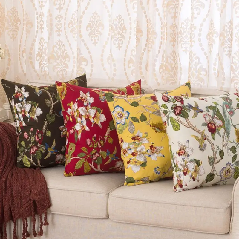 

4 Colors Decorated Wedding Office Cushion Cover Brands Flower Designs Pillowcase