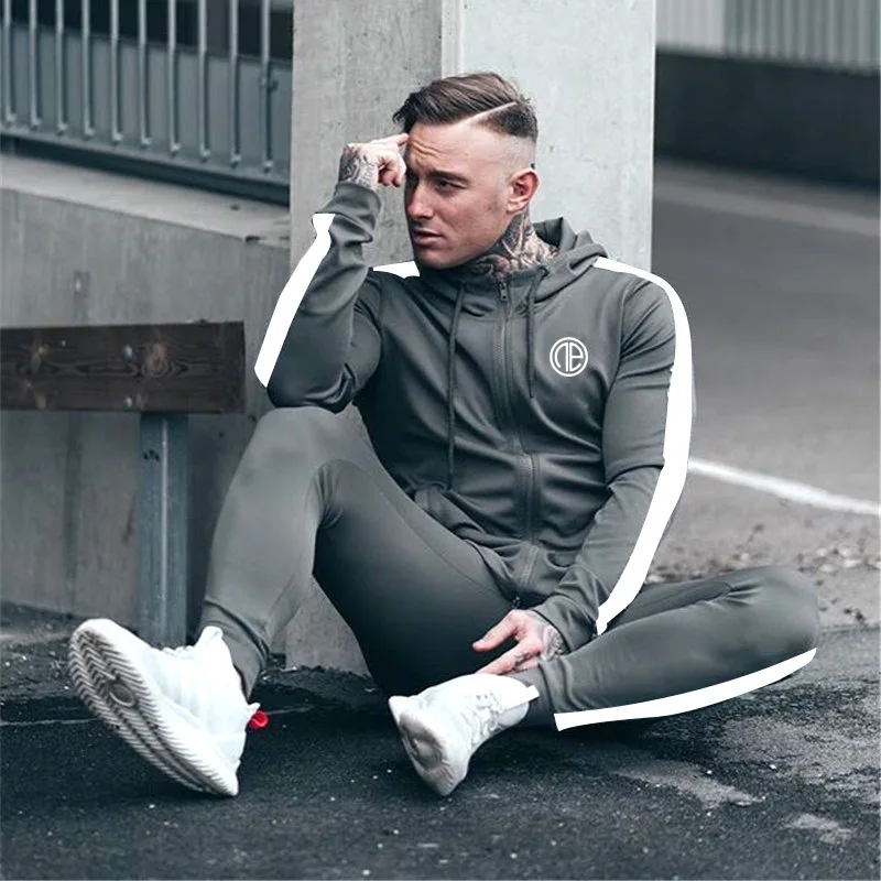 2019 Men Tracksuits Outwear Hoodies Zipper Sportwear Sets Male Sweatshirts Cardigan Men Set Clothing Pants plus size