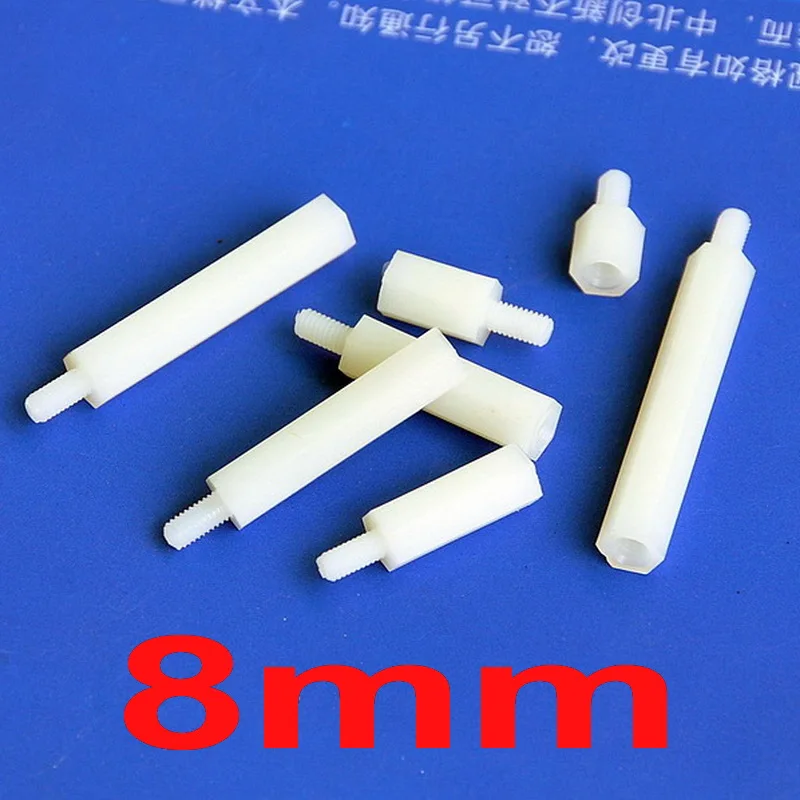 

(100 pcs/lot ) 8mm/0.32" Nylon M3 Threaded Hex Male-Female Standoff Spacer, Hexagonal.