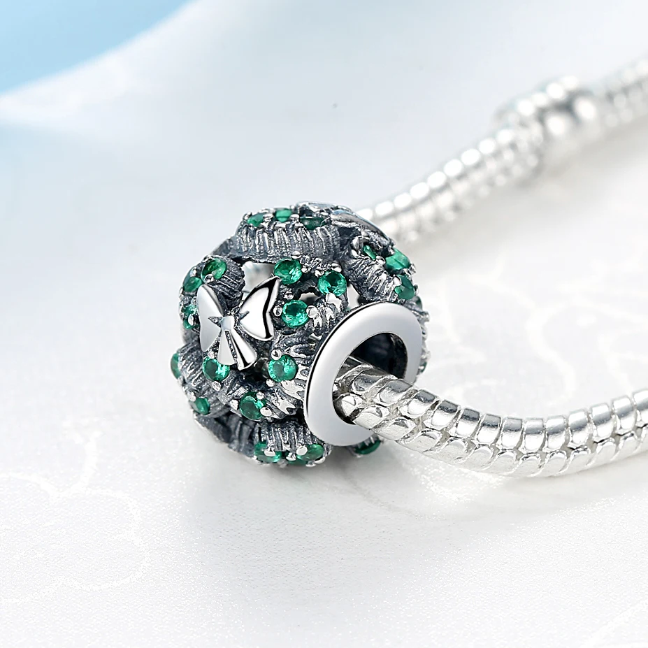 Бусина Шарм из серебра 925 пробы с прозрачным зелёным кристаллом|beads green|silver charms
