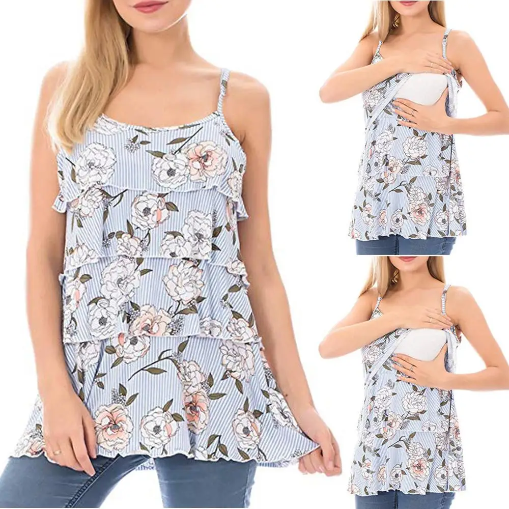 Female pregnant women summer breastfeeding clothes casual floral layer vest tops pregnant women T-shirt clothes