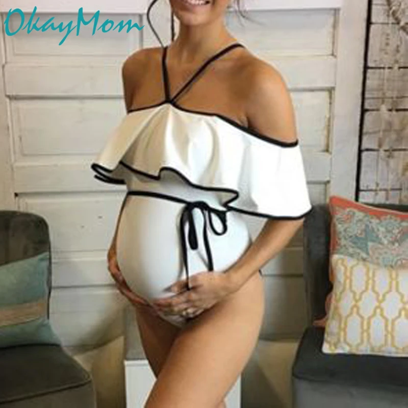 OkayMom купальный костюм для беременных, Одежда для беременных, сексуальные белые пляжные купальные костюмы с бретельками, купальные костюмы для беременных женщин, хит