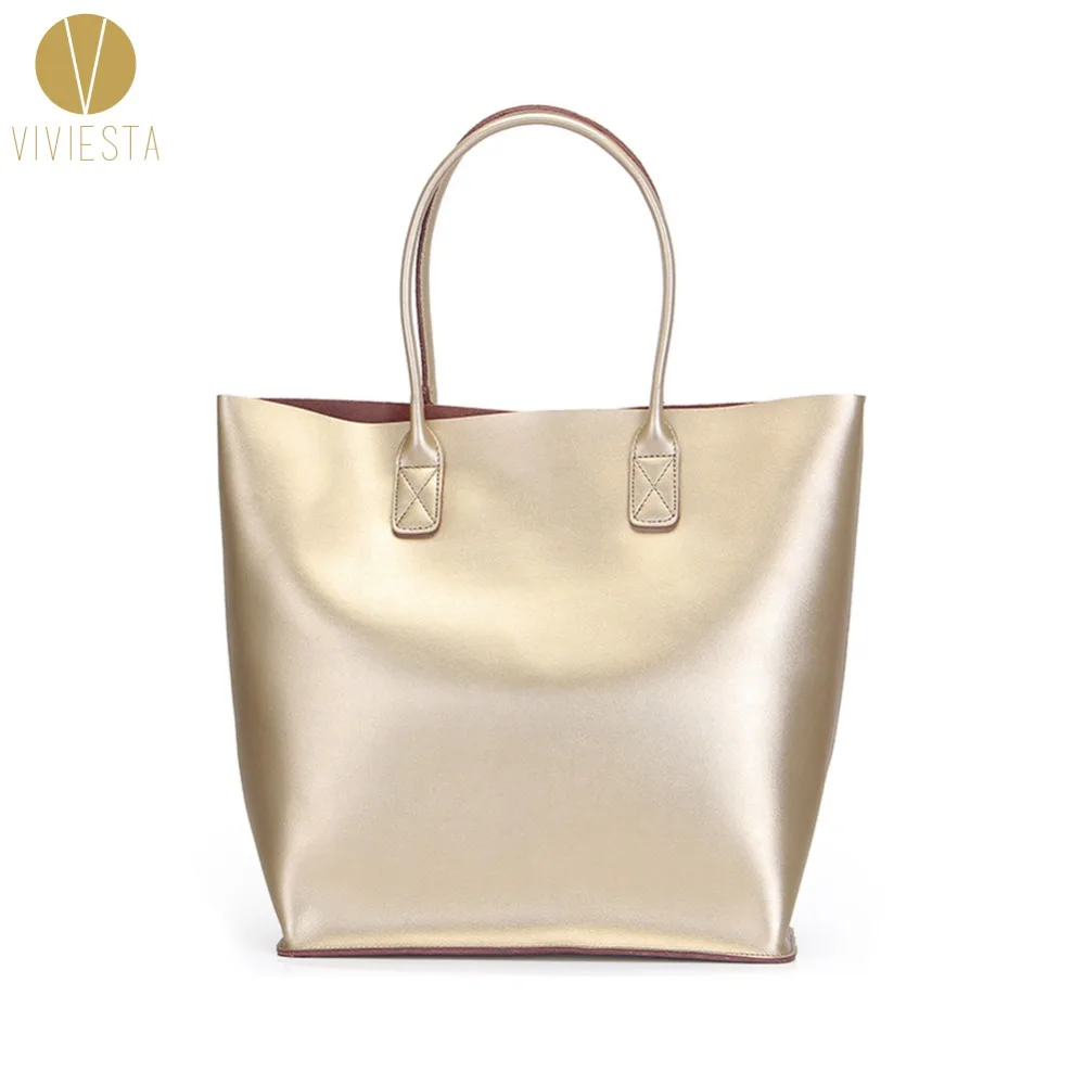 Silver Metallic Leather Handbags Handbag Genuine Leather Metallic Large Tote 2017 Women S Fashion Trendy Silver Gold A4 Size Ping