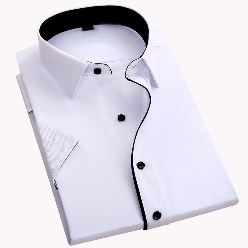 

S~8XL Summer Plus size without chest pocket 2017 short sleeve twill solid slim fit men dress shirts easy care black button
