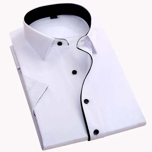 slim fit white dress shirt with black buttons