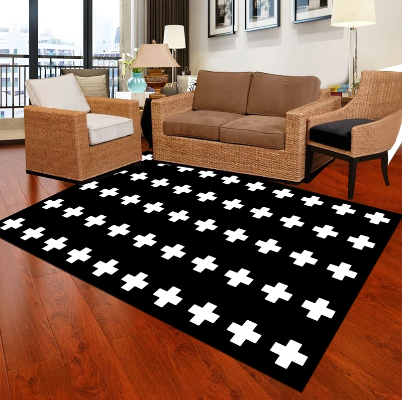 Большой Европейский геометрический черный и белый ковры, коврики для спальня гостиная кухня коврик для ванной комнаты анти-скольжения