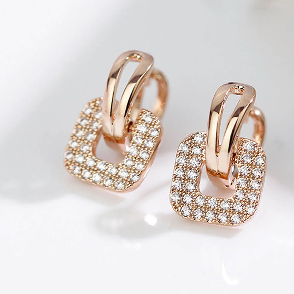 

2017 Crystal Silver Gold Color Full Rhinestone Square Stud Earrings For Women Temperament Statement Jewelry Piercing Earring
