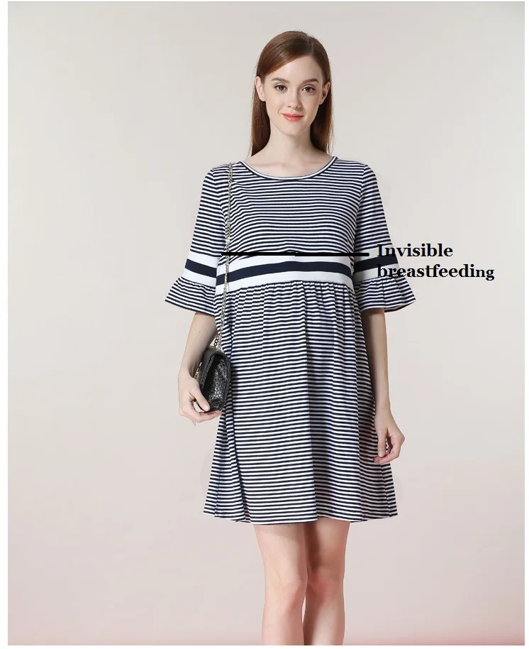 

Cotton Striped Nursing Dress for Pregnancy Woman Half Sleeve Summer Maternity Dresses Clothing Breastfeeding Nursing Dress