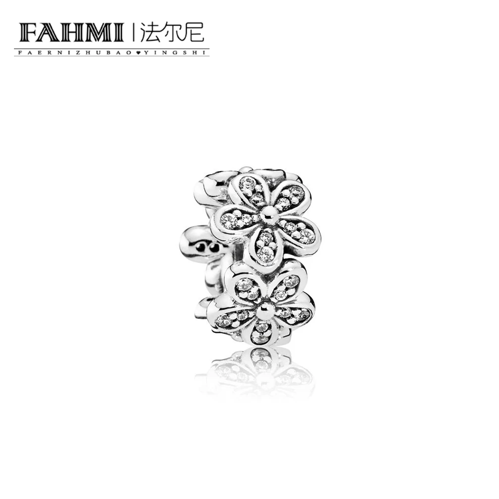 

FAHMI 100% Sterling silver 1:1 Glamour DAZZLING DAISIES SPACER CHARM Bead Original Women wedding Fashion Jewelry 2018 792053CZ