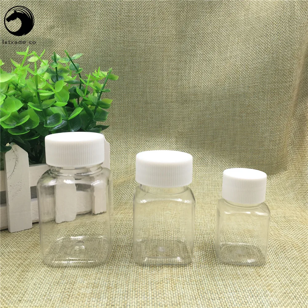 

Free Shipping 30ml 60ml 80ml Lucency Plastic pill Empty Packaging Square organizer Bottles Jars New Style Refillable Containers