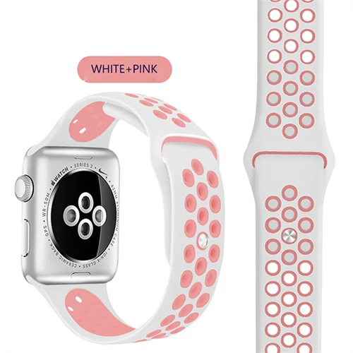Эластичный дышащий Силикон Спортивный ремешок для Apple Watch 5 4 3 2 1 42 мм 38 мм резиновые ремешки для Nike+ Iwatch 4 3 40 мм 44 мм - Цвет ремешка: White Pink