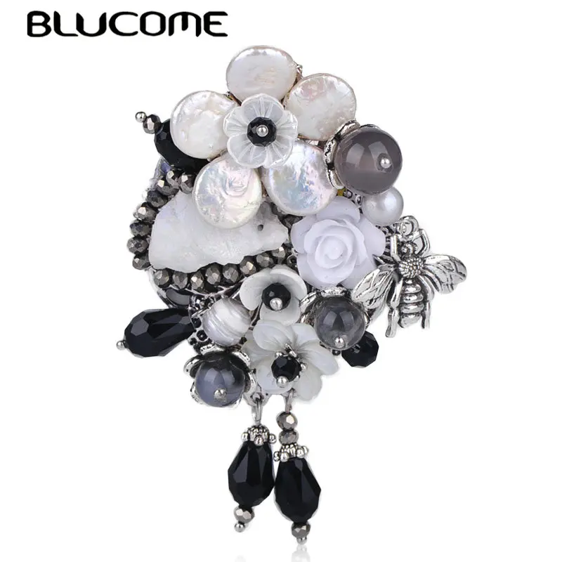 

Blucome Vintage Shell Flower Shape Brooch Handmade Acrylic Stone Accessories Brooches For Women Collar Dress Scarf Jewelry Pins
