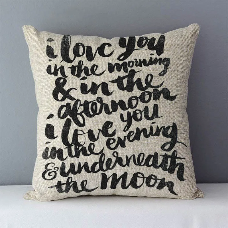 Popular phrase words letters printed couch cushion home decorative pillows 45x45cm square cushions without core "Love you more" 