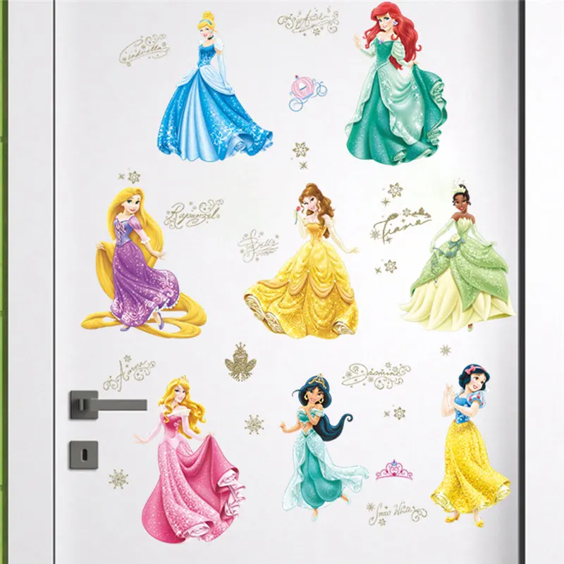 

Cartoon Princess Wall Stickers For Girls Room Door Wall Decoration Diy Kids Bedroom Mural Art Pvc Posters Home Decals