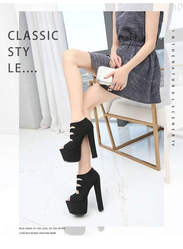 Обувь для подиума с леопардовым принтом; Каблук 17 см; босоножки на очень высоком каблуке; черные женские летние туфли на высоком каблуке с открытым носком; ZYW-628-1