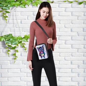 

CROWDALE Women Messenger Bags 3D-multicolor Animal Shoulder Bag Handbags Bull-dog printing Messenger Bag 23x17x5cm