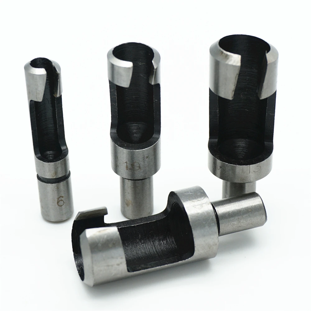 4pcs Round Shank 3/8"(9.5mm) Carpentry Wood Plug Cutter Straight Tapered Claw Type Drill Bit Set
