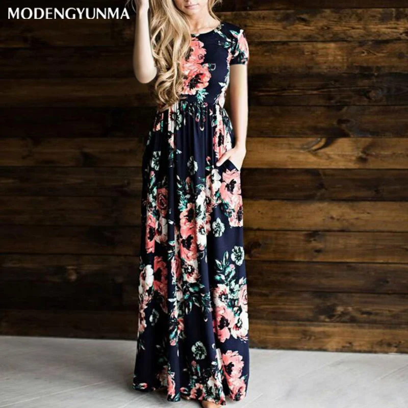 

New Summer Long Dress Floral Print Boho Beach Dress Tunic Maxi Dress Women Evening Party Dress Sundress Vestidos de festa XXXL