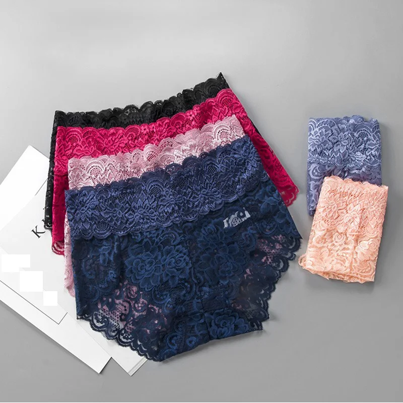 

1Pair Women Ladies Sexy Cotton Lace Panties Seamless Breathable Soft Underwear High Rise Waist Panty Briefs Lingerie