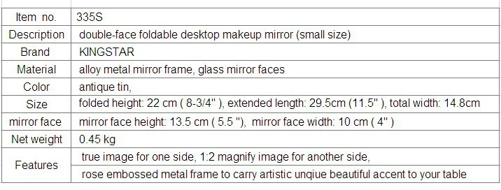 Небольшой размер 3X увеличительное винтажное двойное лицо складной стол настольный Ретро металлический Макияж косметическое зеркало рельефное розовое маленькое 335S