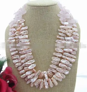 

beautiful 18" Natural Pink Pearl pink crystal Necklace
