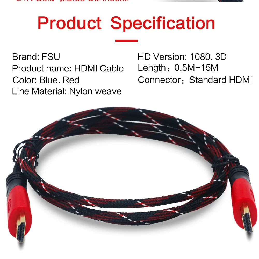 Нейлон плетёный Кабель HDMI 0,5 м 1 м 2 м 3 м 5 м 8 M 10 м кабель HDMI 1080 P 3D для PS4 Xbox проектор HD ЖК-дисплей Apple ТВ ПК ноутбук компьютер