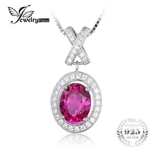 Jewelrypalace 2.7ct clásico óvalo creado zafiro rosa de halo solitario collar colgante plata de ley 925 45 cm cadena para las mujeres