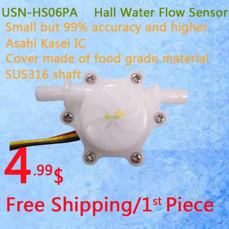 Продажа USN-HS06PA-1 6 мм шланг Барб конец зал поток воды сенсор турбины расходомер 0,15-1.5L/мин для питьевой воды