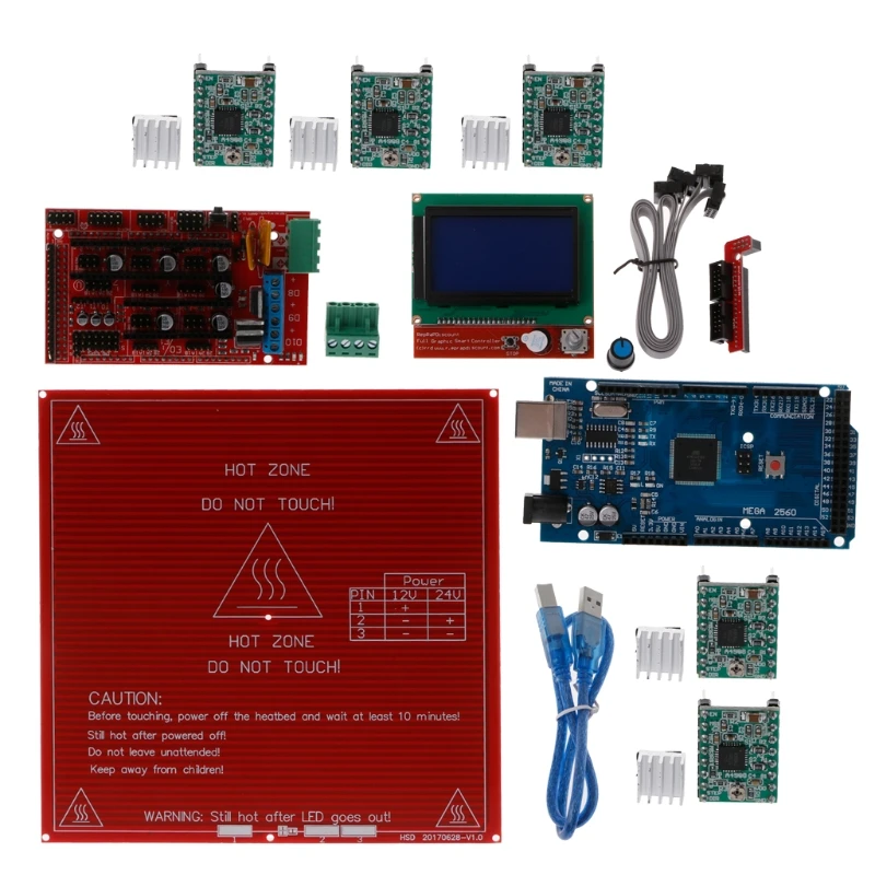

1 Set 3D Printer Part Ramps 1.4 kit + Mega 2560 + Heatbed mk2b + 12864 LCD Controller A4988 New