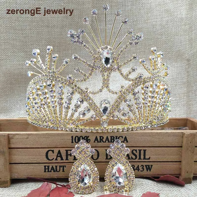 ZerongE ювелирные изделия 4," Винтажная ярко-розовая принцесса Корона Тиара ободок для волос со стразами корона с подходящими серьгами для костюма