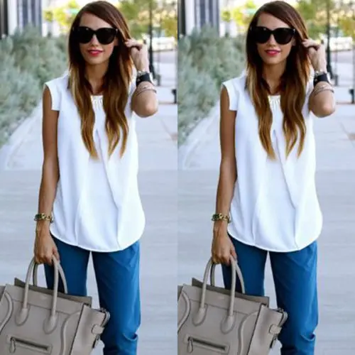 

Women Summer Vest Tops Sleeveless Shirt Blouse Casual Chiffon Tank Tops Solid Casual Blouse