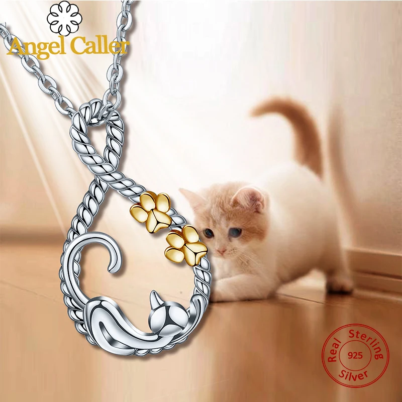 Женское ожерелье с подвеской Angel Caller из стерлингового серебра 925 пробы кошачьей