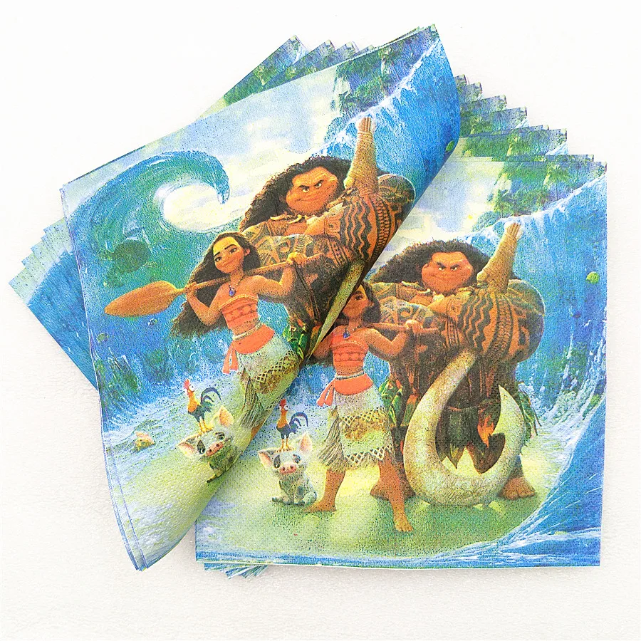 

20pcs moana paper napkins party supplies decoration for Children Birthday party Decoration virgin wood tissues baby shower favor