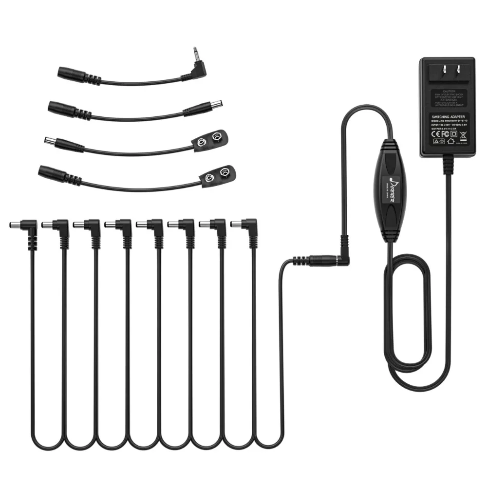 Donner DPA-2 гитарные педали адаптер питания электрические педали эффектов адаптеры 9 В DC 2A наконечник отрицательный 8 способ маргаритки цепи кабели