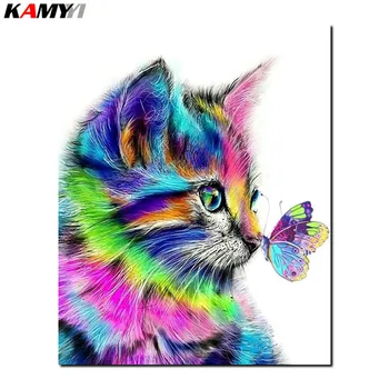 

5D DIY diamond painting cross stitch Cat and butterfly Full Square Diamond embroidery Needlework Rhinestone Mosaic decor B703