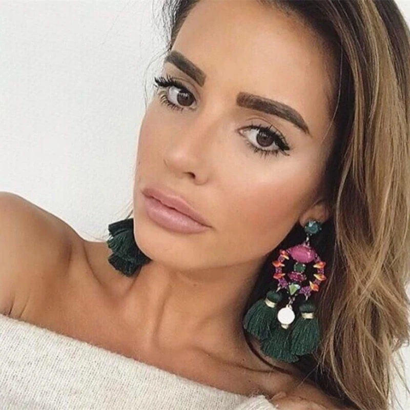 

JURAN charm Fringed pendant Drop Earrings Big Long Statement Earrings Chic Bohemia Multicolor Tassel Oorbellen Jewelry 2019