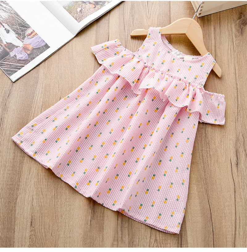 

Children's Summer New Style Solid Color Dress Girls' Summer's Color Strapless Pineapple Vest Princess Dress #1