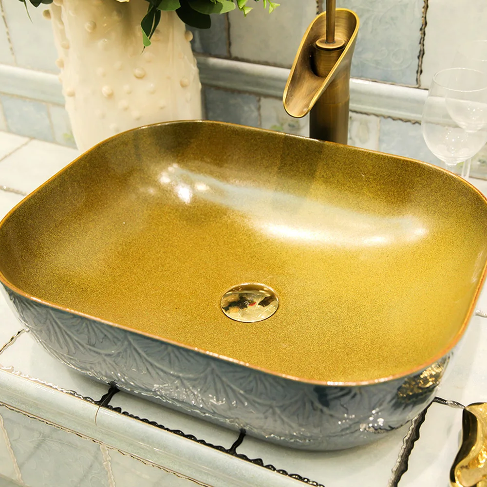 مربع فوق مكافحة حوض السيراميك الحمام الغرور غسل حوض غسل حوض الفن حوض المزجج المحيط موجات LO6181115