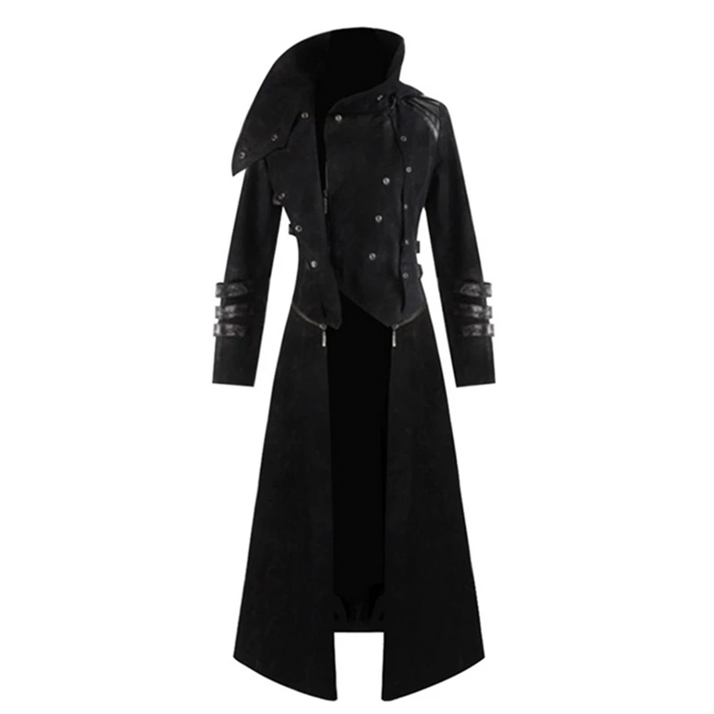 

Laamei Mens Gothic Steampunk Hooded Trench Party Costume Tailcoat Long Sleeve Jacket Fashion Mens Jackets Coats Chaqueta Hombre