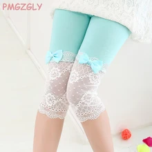 Штаны для девочек детские брюки кружевные Капри с бантом летняя тонкая детская одежда детские хлопковые леггинсы принцессы брюки